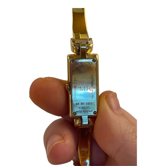 Like New!! Movado rectangle black dial with yellow gold bracelet watch. - Picture 3 of 8